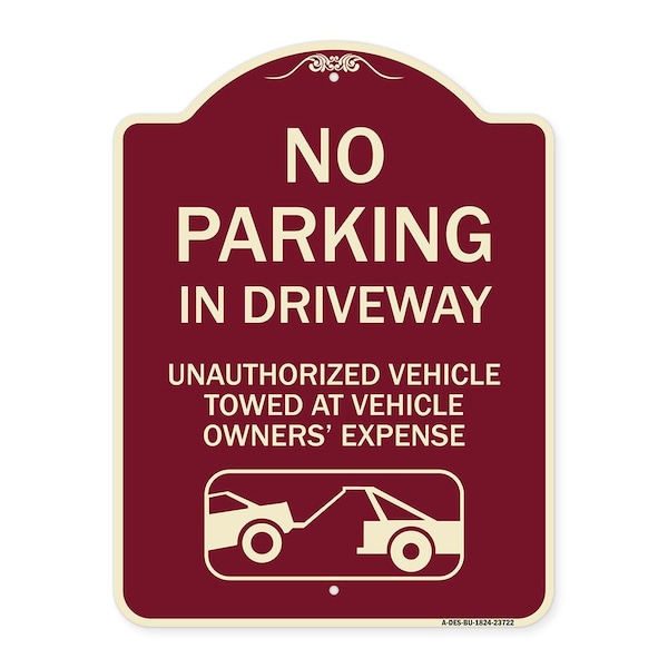 Signmission No Parking in Driveway Unauthorized Vehicles Towed Heavy-Gauge Alum Sign, 24" x 18", BU-1824-23722 A-DES-BU-1824-23722 - main